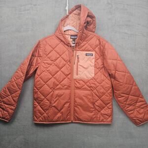 Patagonia Women's Diamond Quilted Bomber Coat Hoody Sienna Clay Size Large
